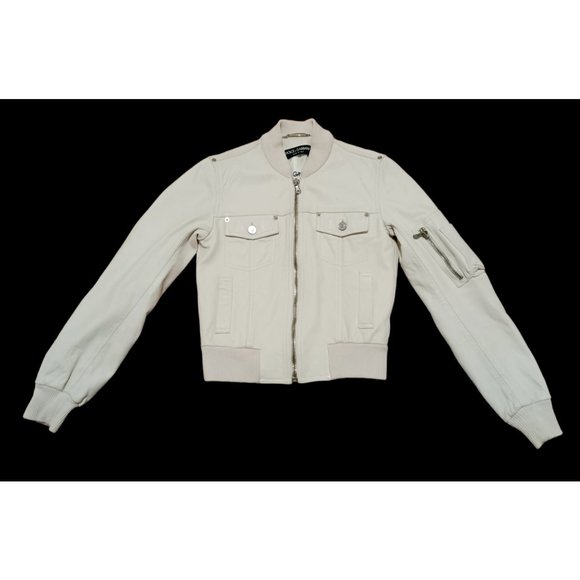 Dolce & Gabbana Off White Lamb Leather Size 40 Medium Womens Bomber Jacket - Picture 1 of 11